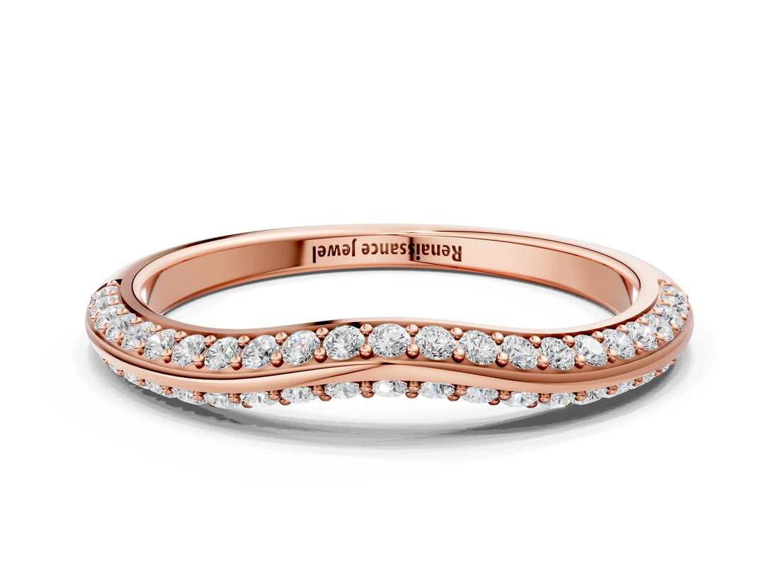 Rose gold Pavé Round Diamond Wave Band with Shared Prong Setting_2