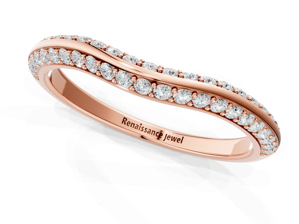Rose gold Pavé Round Diamond Wave Band with Shared Prong Setting