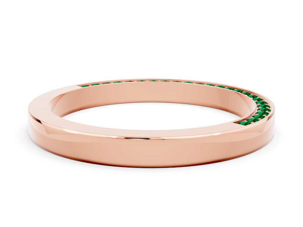 Rose Gold Round Lab-Grown Emerald Side Pave Half Eternity Band with Plain Top