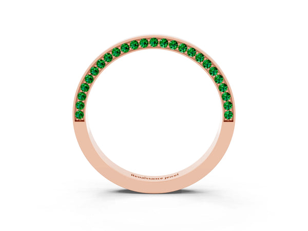 Rose Gold Round Lab-Grown Emerald Side Pave Half Eternity Band with Plain Top