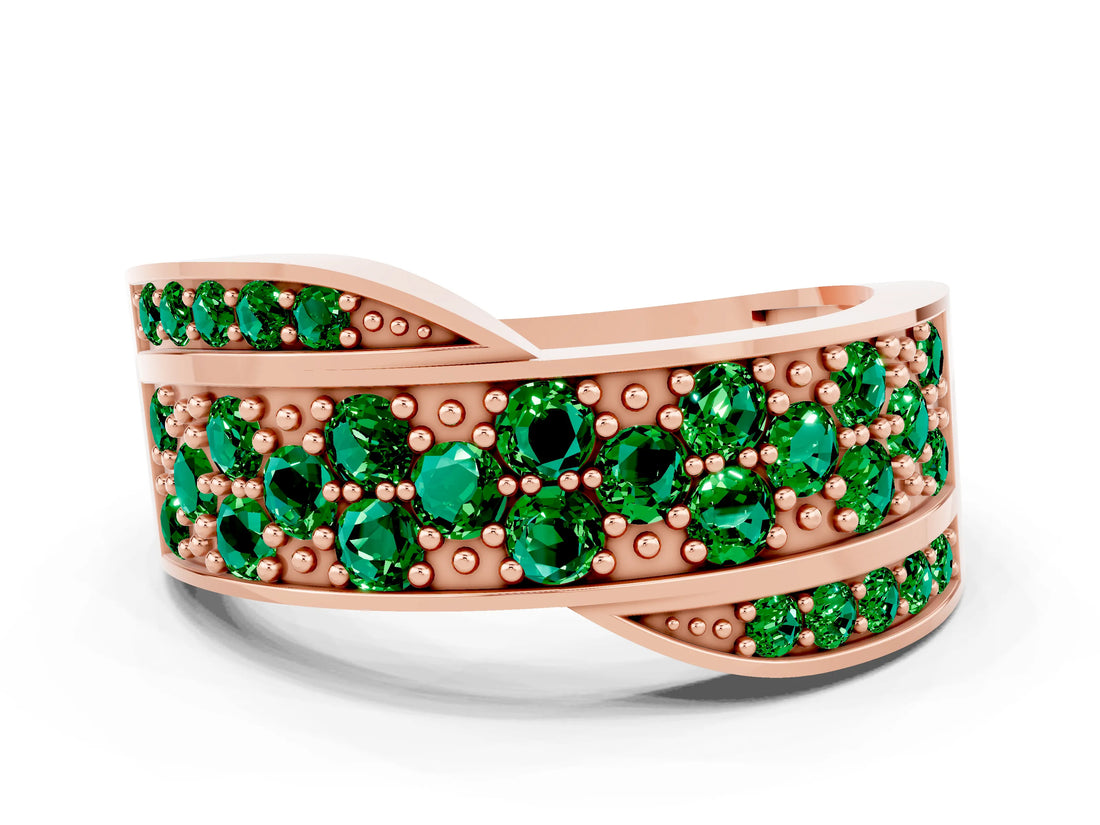 Rose gold Pavé Round Emerald Crossover Band with Bead Prong Setting_6