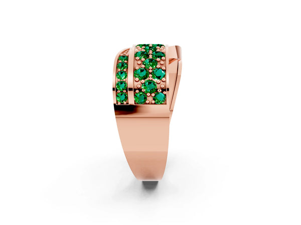 Rose gold Pavé Round Emerald Crossover Band with Bead Prong Setting