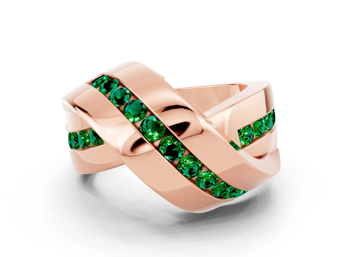 Rose gold Pavé Round Emerald Crossover Band with Channel Setting_6