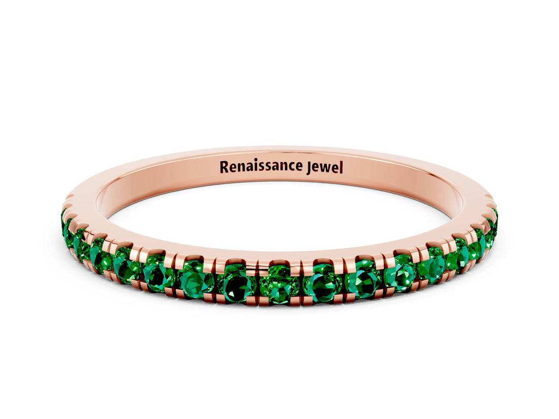 Rose gold Pavé Round Emerald Half Eternity Band with Shared Prong Setting_6