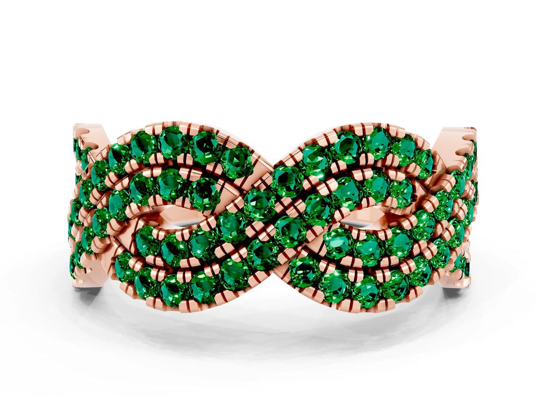 Rose gold Pavé Round Emerald Infinity Twist Band with Shared Prong Setting_6