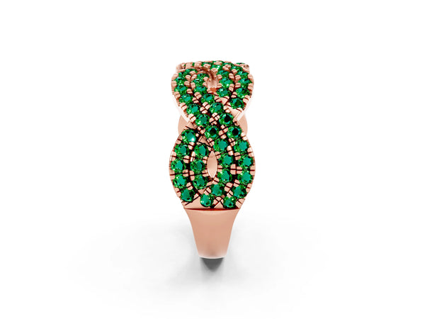 Rose Gold Round Lab-Grown Emerald Pave Infinity Twist Wedding Band with Shared Prongs