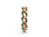 Rose gold Pavé Round Emerald Interlocking Eternity Band with Bezel Prong Setting_8