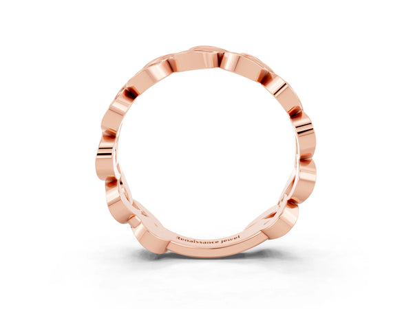 Rose Gold Round Lab-Grown Emerald Pave Interlocking Link Wedding Band with Open Links