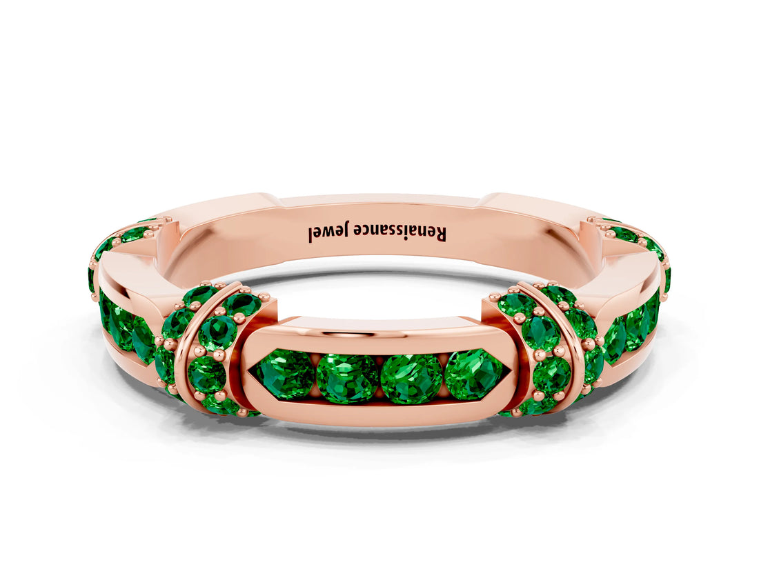 Rose gold Pavé Round Emerald Link Band with Bezel Setting_30