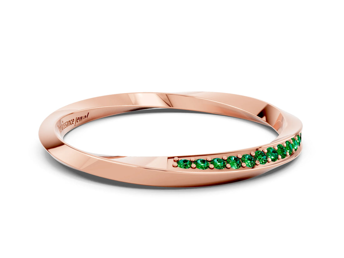 Rose gold Pavé Round Emerald Twist Band_12