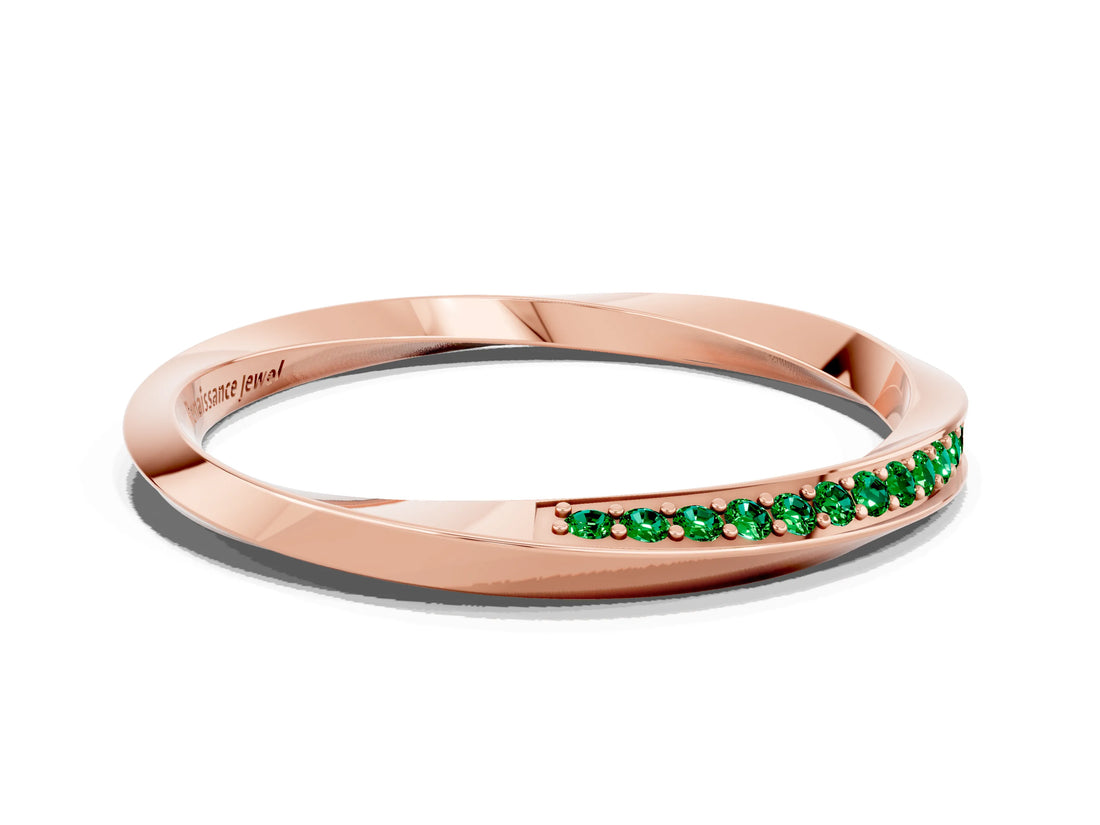 Rose gold Pavé Round Emerald Twist Band_12
