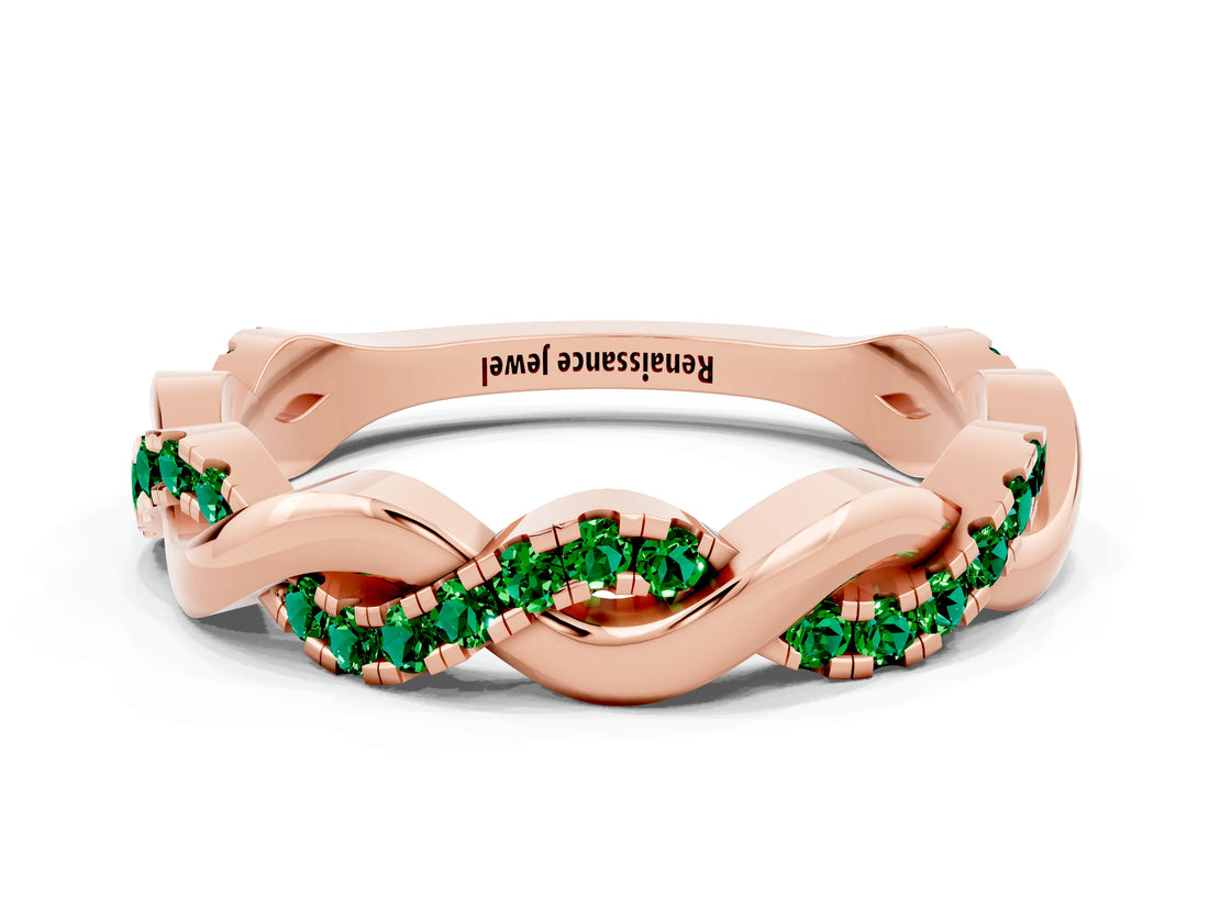 Rose gold Pavé Round Emerald Twist Eternity Band with Shared Prong Setting_18