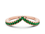 Rose gold Pavé Round Emerald V-Shaped Chevron Band with Shared Prong Setting_6
