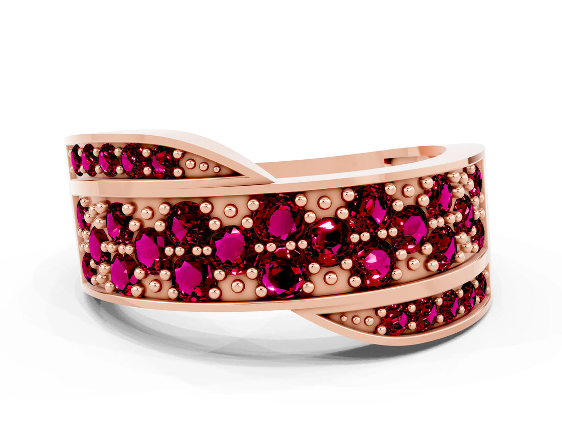 Rose gold Pavé Round Garnet Crossover Band with Bead Prong Setting_6