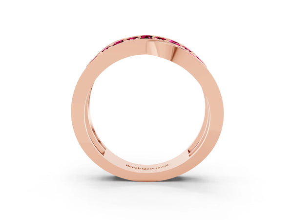 Rose gold Pavé Round Garnet Crossover Band with Bead Prong Setting