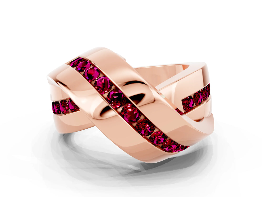 Rose gold Pavé Round Garnet Crossover Band with Channel Setting_6