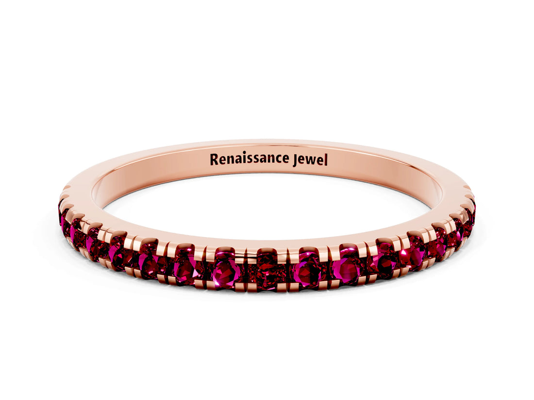 Rose gold Pavé Round Garnet Half Eternity Band with Shared Prong Setting_6
