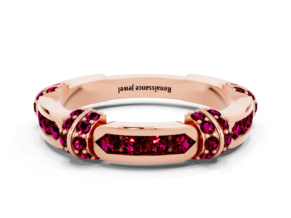 Rose gold Pavé Round Garnet Link Band with Bezel Setting_30