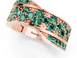 Rose gold Pavé Round Green Sapphire Crossover Band with Bead Prong Setting_7