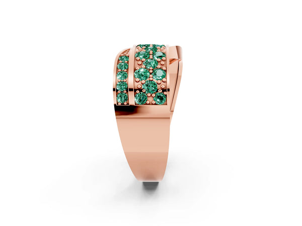 Rose gold Pavé Round Green Sapphire Crossover Band with Bead Prong Setting