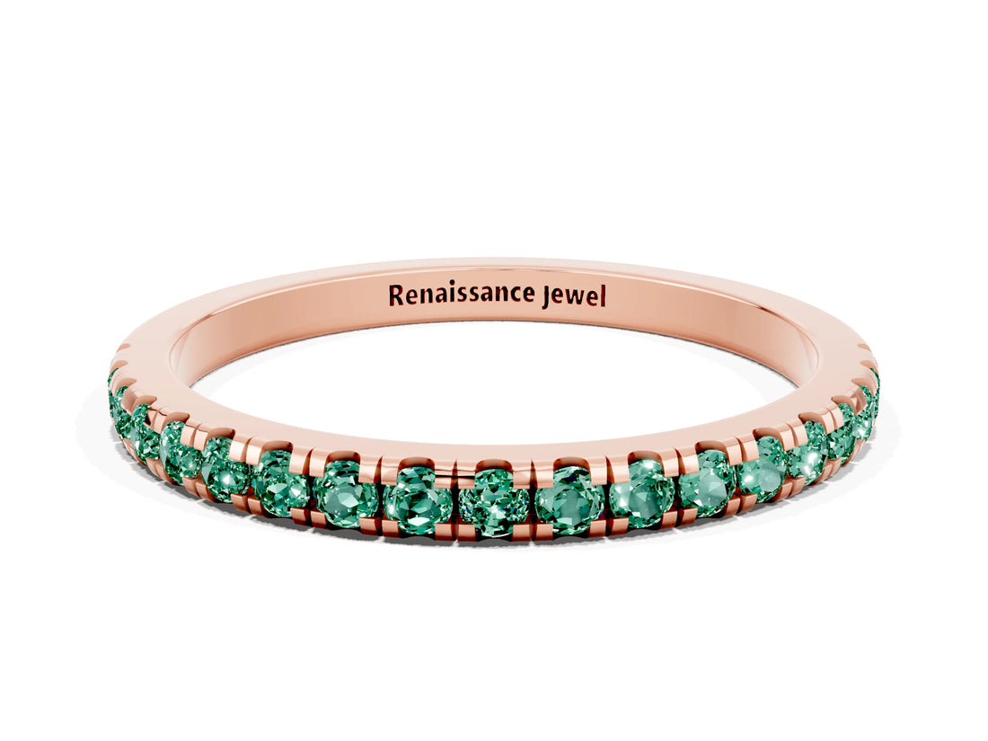 Rose gold Pavé Round Green Sapphire Half Eternity Band with Shared Prong Setting_6