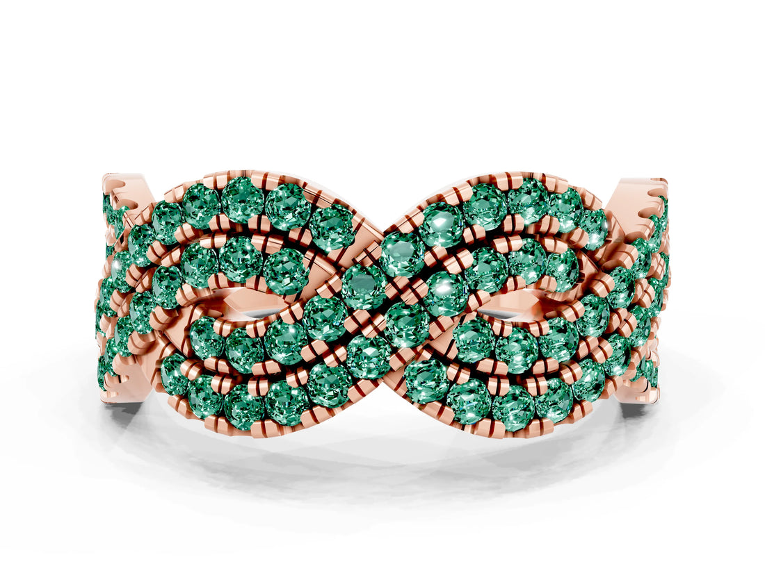 Rose gold Pavé Round Green Sapphire Infinity Twist Band with Shared Prong Setting_6
