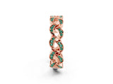 Rose gold Pavé Round Green Sapphire Interlocking Eternity Band with Bezel Prong Setting_8
