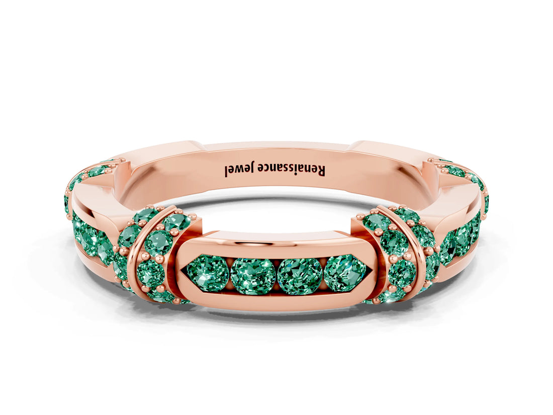 Rose gold Pavé Round Green Sapphire Link Band with Bezel Setting_30