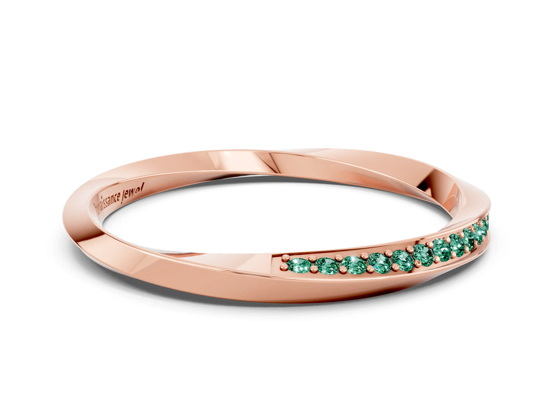 Rose gold Pavé Round Green Sapphire Twist Band_23