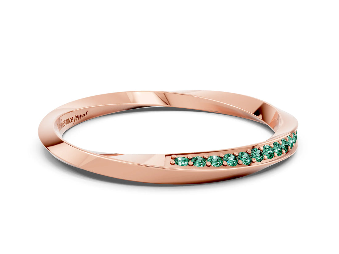 Rose gold Pavé Round Green Sapphire Twist Band_35