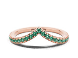 Rose gold Pavé Round Green Sapphire V-Shaped Chevron Band with Shared Prong Setting_6