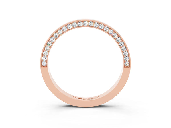 Rose Gold Round Moissanite Side Pave Half Eternity Band with Plain Top