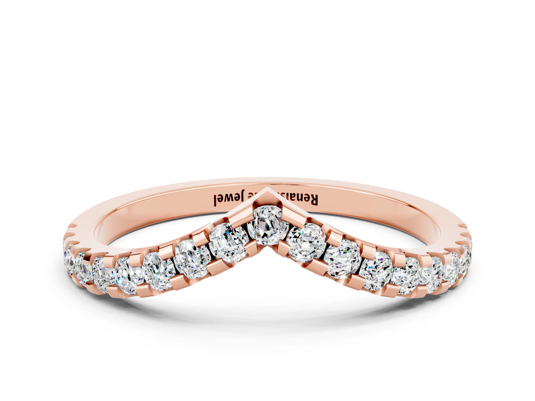 Rose gold Pavé Round Moissanite Chevron Band with Shared Prong Setting_6