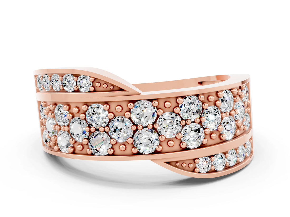 Rose gold Pavé Round Moissanite Crossover Band with Bead Prong Setting_6