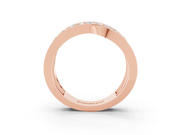 Rose gold Pavé Round Moissanite Crossover Band with Bead Prong Setting