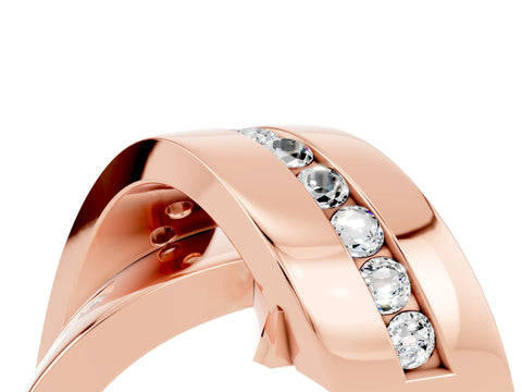 Rose gold Pavé Round Moissanite Crossover Band with Channel Setting_10