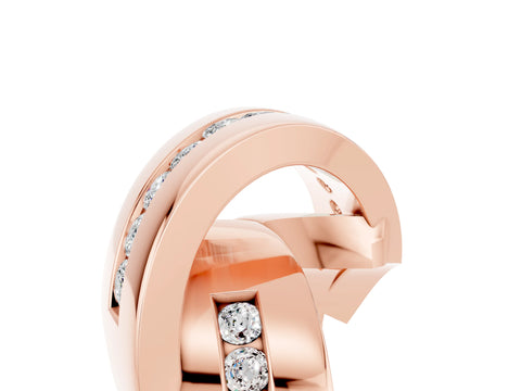 Rose gold Pavé Round Moissanite Crossover Band with Channel Setting_11