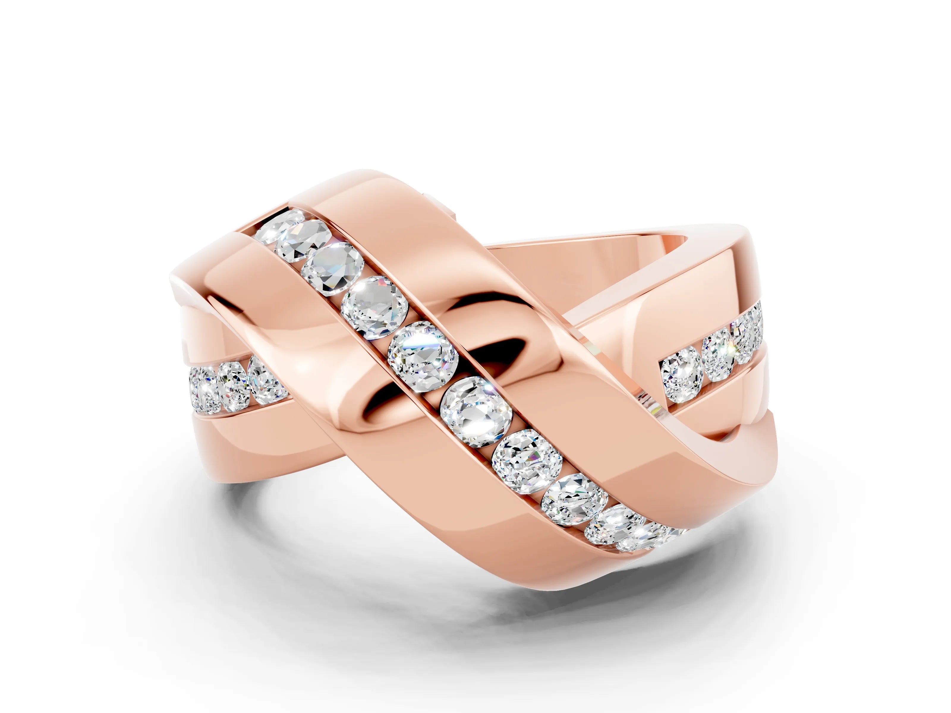 Rose gold Pavé Round Moissanite Crossover Band with Channel Setting_6