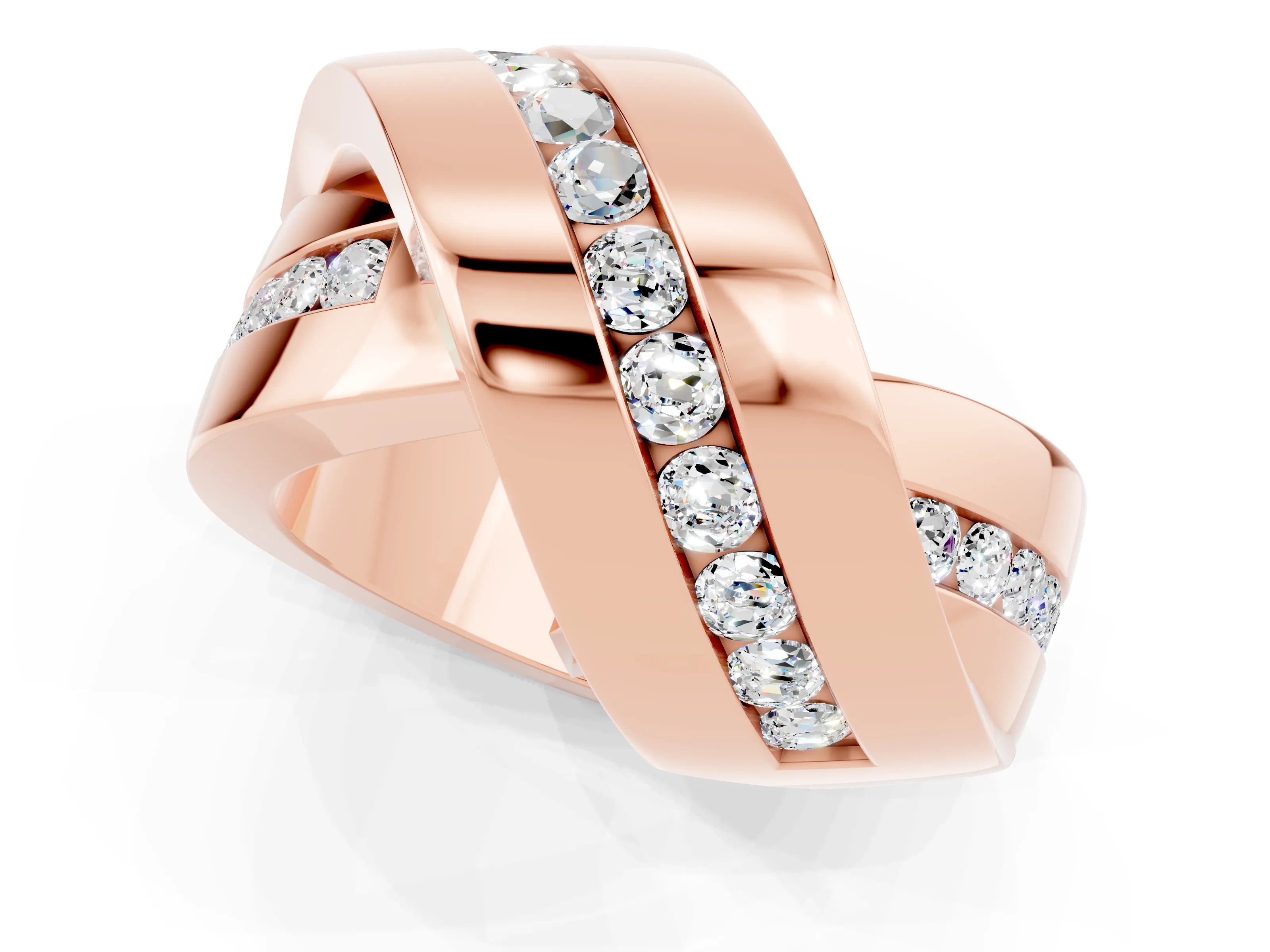 Rose gold Pavé Round Moissanite Crossover Band with Channel Setting_7