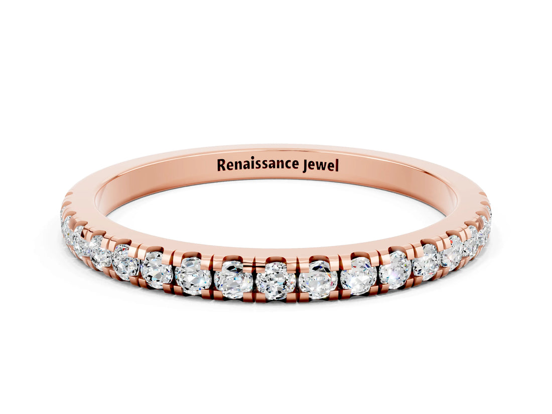 Rose gold Pavé Round Moissanite Half Eternity Band with Shared Prong Setting_6