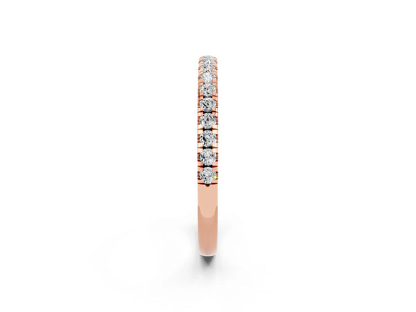 Rose Gold Round Moissanite Slim Pave Half Eternity Band with Shared Prongs