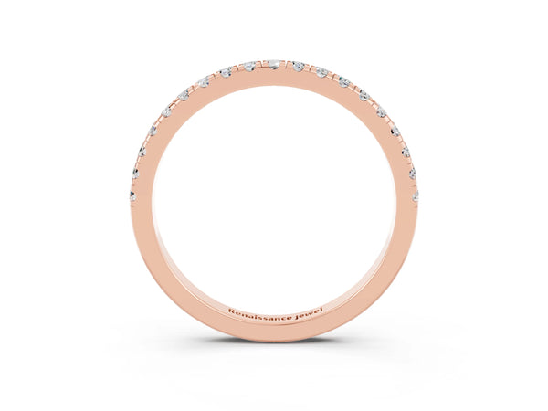 Rose Gold Round Moissanite Slim Pave Half Eternity Band with Shared Prongs