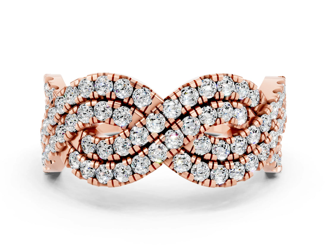 Rose gold Pavé Round Moissanite Infinity Twist Band with Shared Prong Setting_6