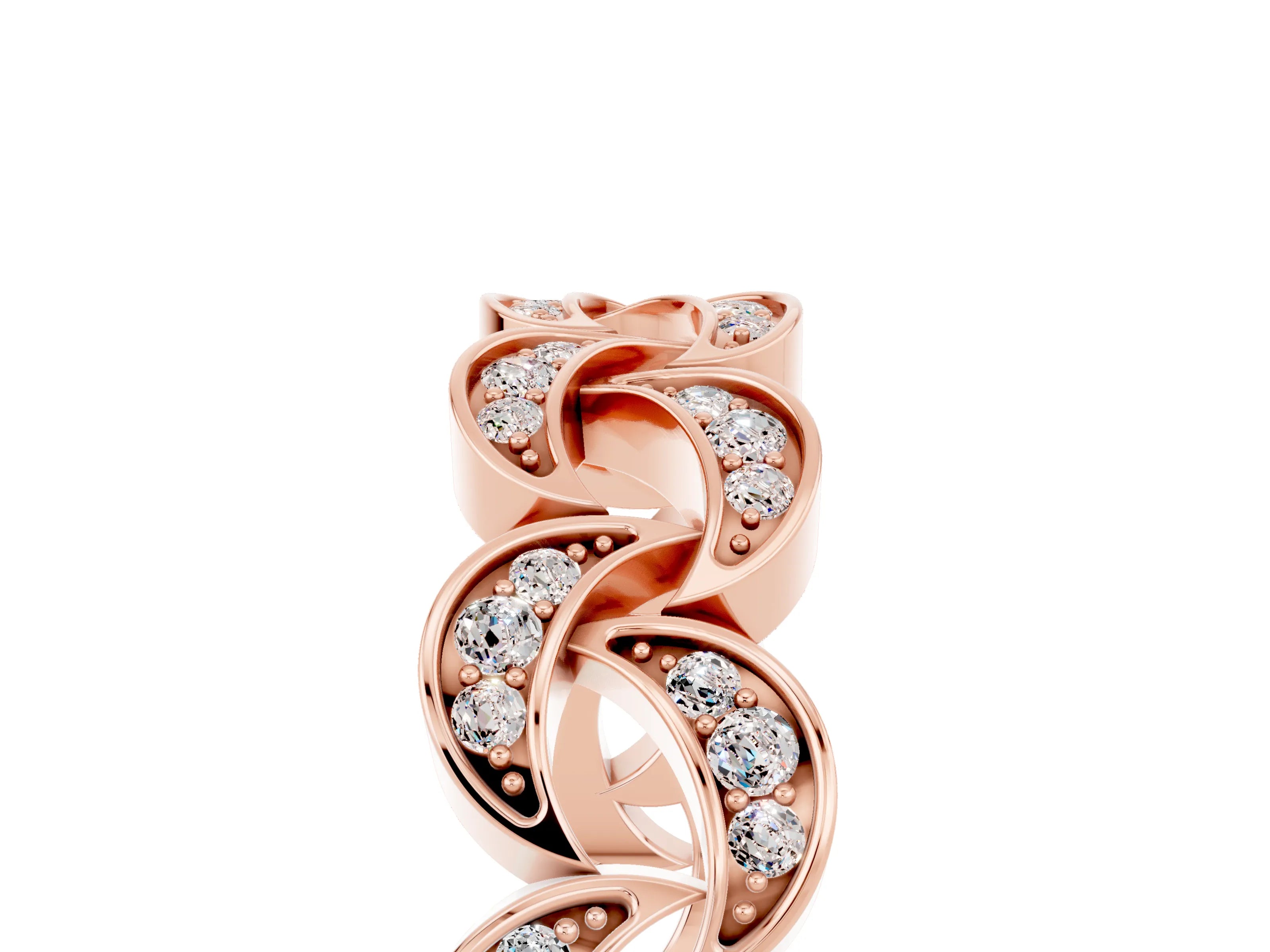 Rose gold Pavé Round Moissanite Interlocking Eternity Band with Bezel Prong Setting_11
