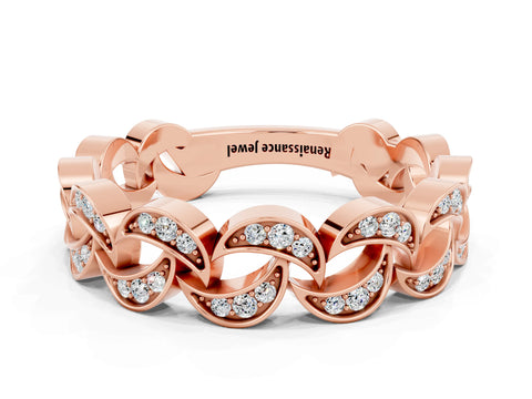Rose gold Pavé Round Moissanite Interlocking Eternity Band with Bezel Prong Setting_6