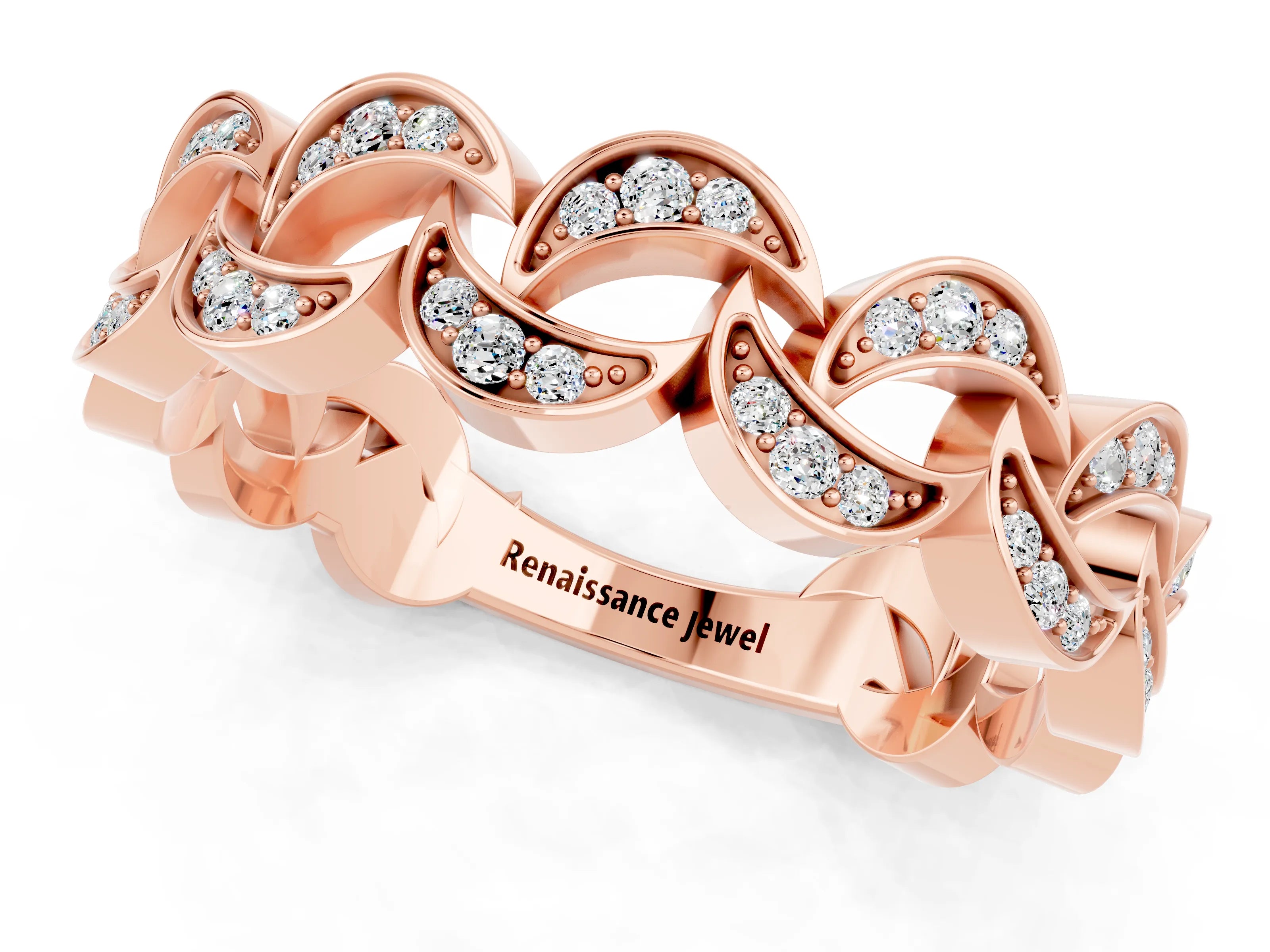 Rose gold Pavé Round Moissanite Interlocking Eternity Band with Bezel Prong Setting_7