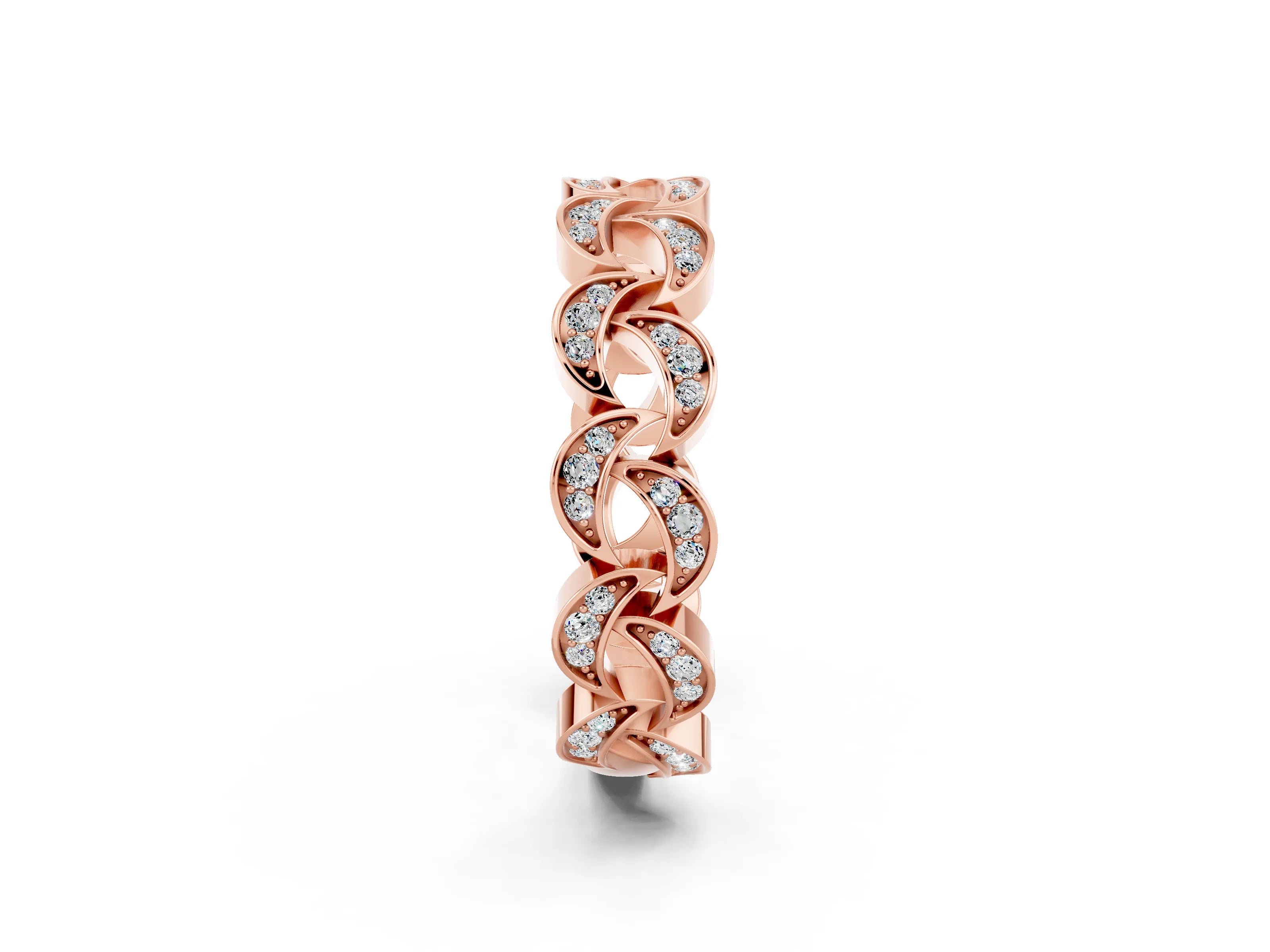 Rose gold Pavé Round Moissanite Interlocking Eternity Band with Bezel Prong Setting_8