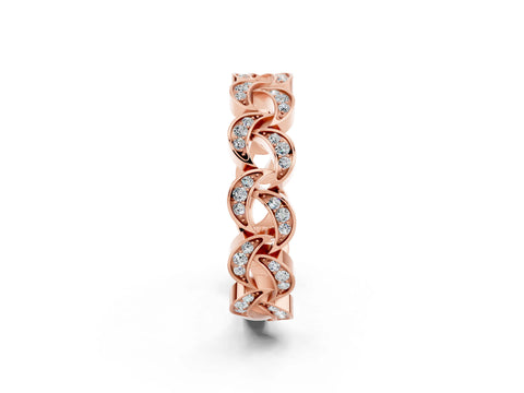 Rose gold Pavé Round Moissanite Interlocking Eternity Band with Bezel Prong Setting_8
