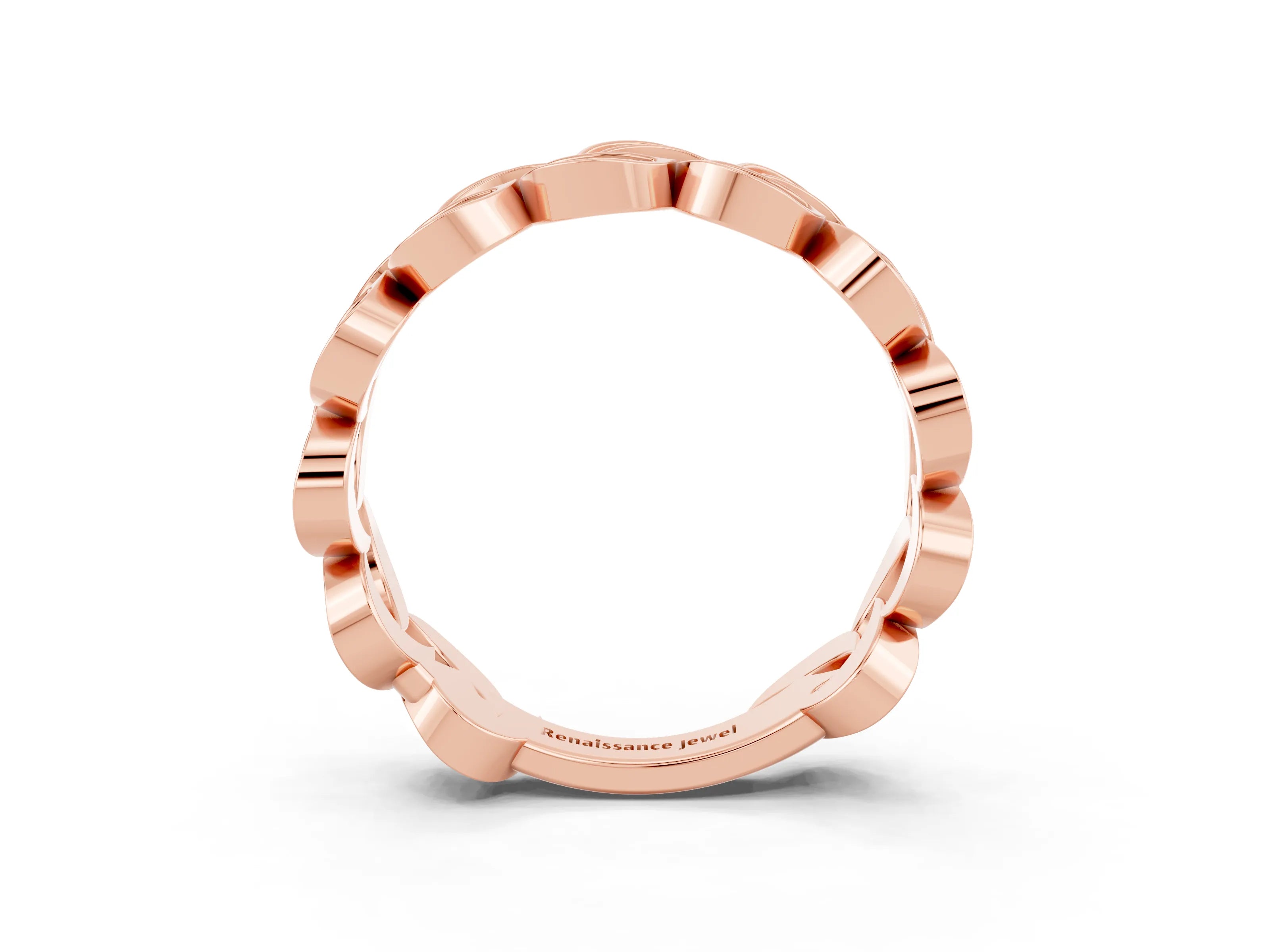Rose gold Pavé Round Moissanite Interlocking Eternity Band with Bezel Prong Setting_9