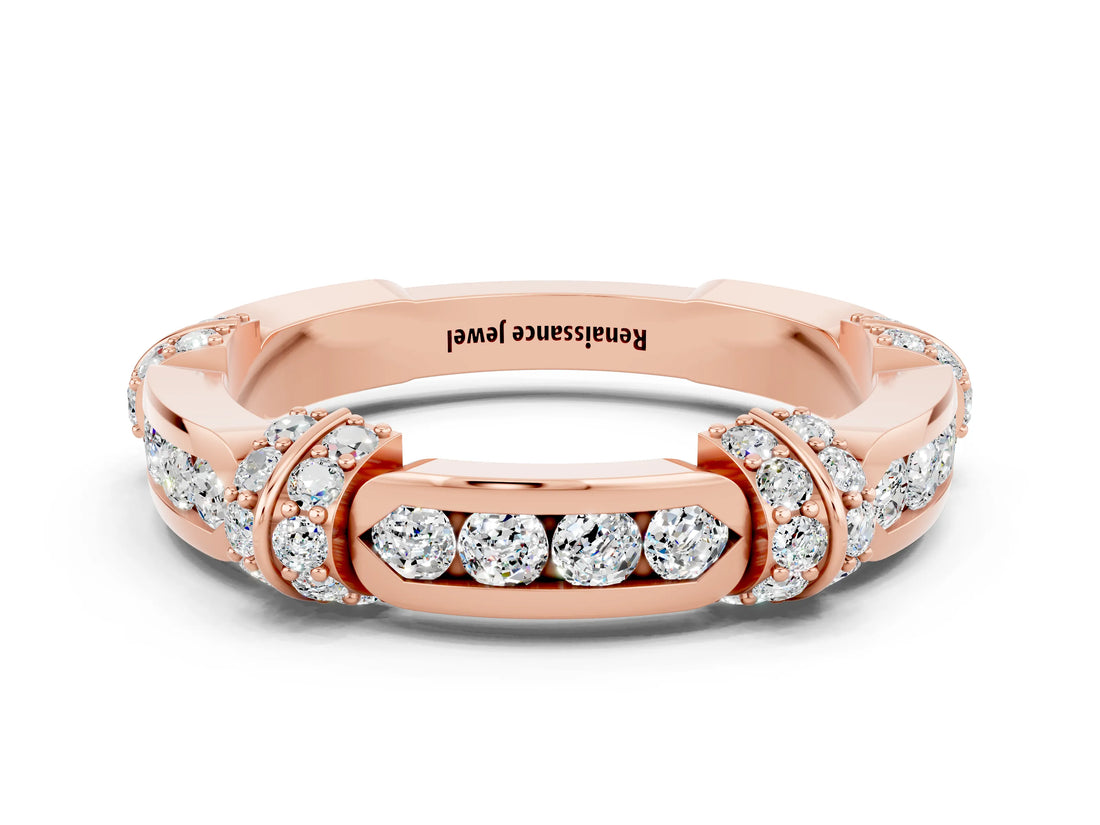 Rose gold Pavé Round Moissanite Link Band with Bezel Setting_30